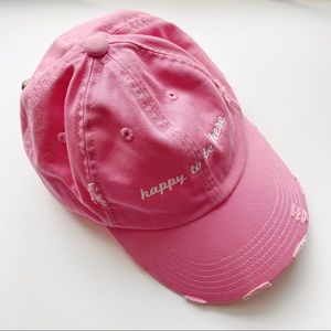 'Happy to be here' pink baseball hat